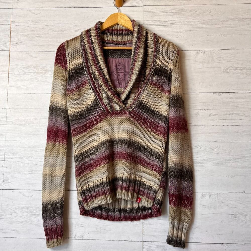 EDC by Esprit Sweater Womens Size M/8 Colorful Neutral Wool Blend Shawl Neckline